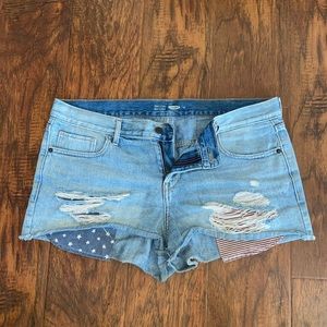 American Flag Pocketed Jean Shorts